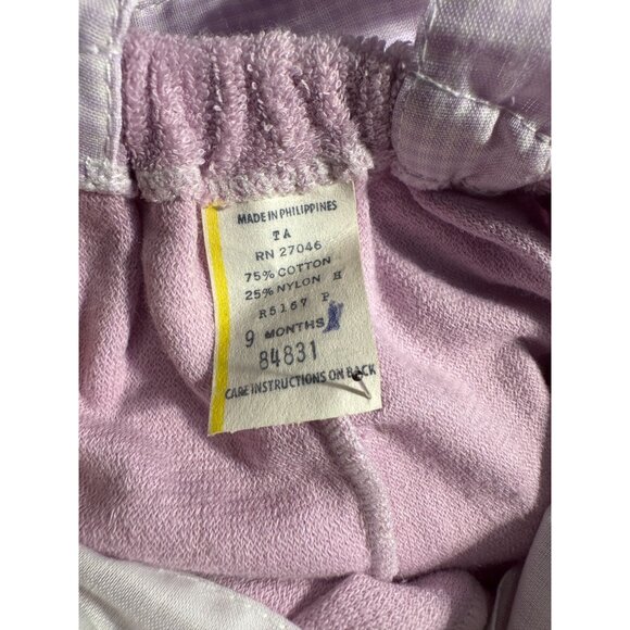 VTG Baby Purple Terrycloth Romper W  Strawberry & Flowers & Gingham Straps - Picture 8 of 9